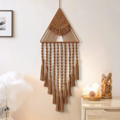 Macrame Woven Wall Hanging Dream Catcher Triangle Tassel Geometric 
Art Boho Backdrop Bohemian Home Decor Wall Art Beautiful Apartment Dorm 
Room Door Decoration(Brown)