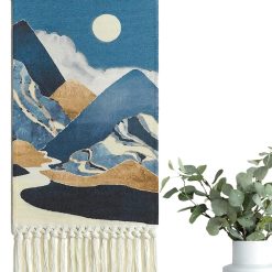 Macrame Woven Wall Hanging Tapestry Boho Wall Art Moon Mountain 
Chic Home Decor Bohemian Aztec Apartment Dorm Room Backdrop Decoration 
(Blue)
